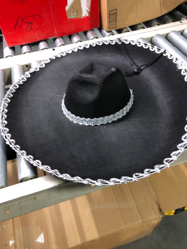 Photo 3 of Forum Novelties Amscan Silver Trim Black Sombrero Halloween Costume Accessory, Adult, 21" dia. x 6", One Size