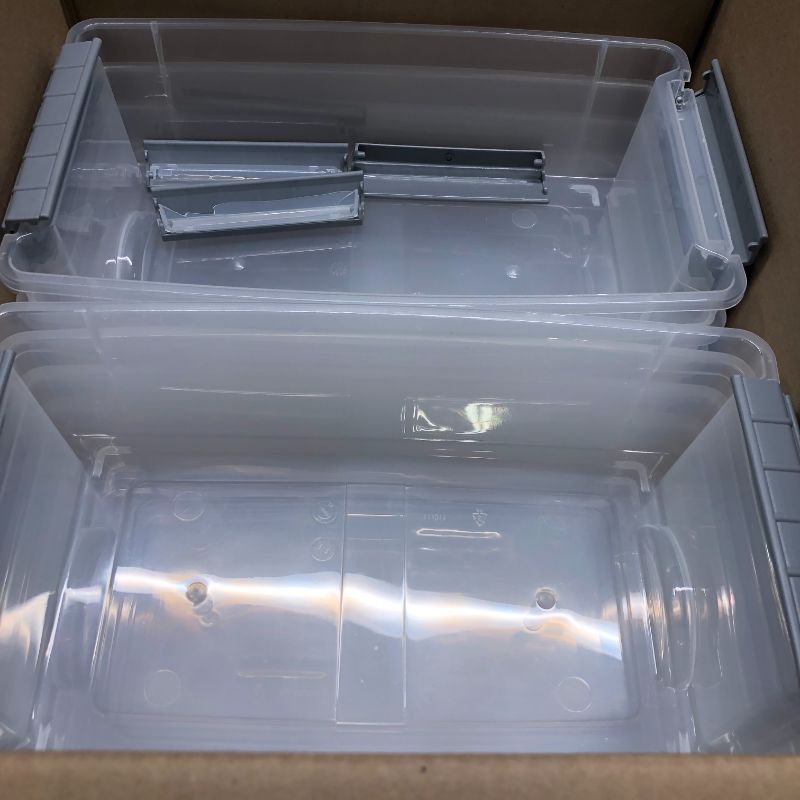 Photo 1 of Amazon Basics 5 Quart Stackable Plastic Storage Bins with Latching Lids- Clear/ Grey- Pack of 10 5 Qt. - 10 Pack