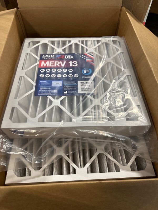 Photo 2 of BNX TruFilter 20x20x4 (19 1/2’’ x 19 1/2’’ x 3 5/8‘’) MERV 13 Air Filter (SlimFit) (2-Pack) - MADE IN USA - Electrostatic Pleated Air Conditioner HVAC AC Furnace Filters for Health, Allergies, Pollen, Mold, Bacteria, Smoke, Allergen, MPR 1900 FPR 10 20x20