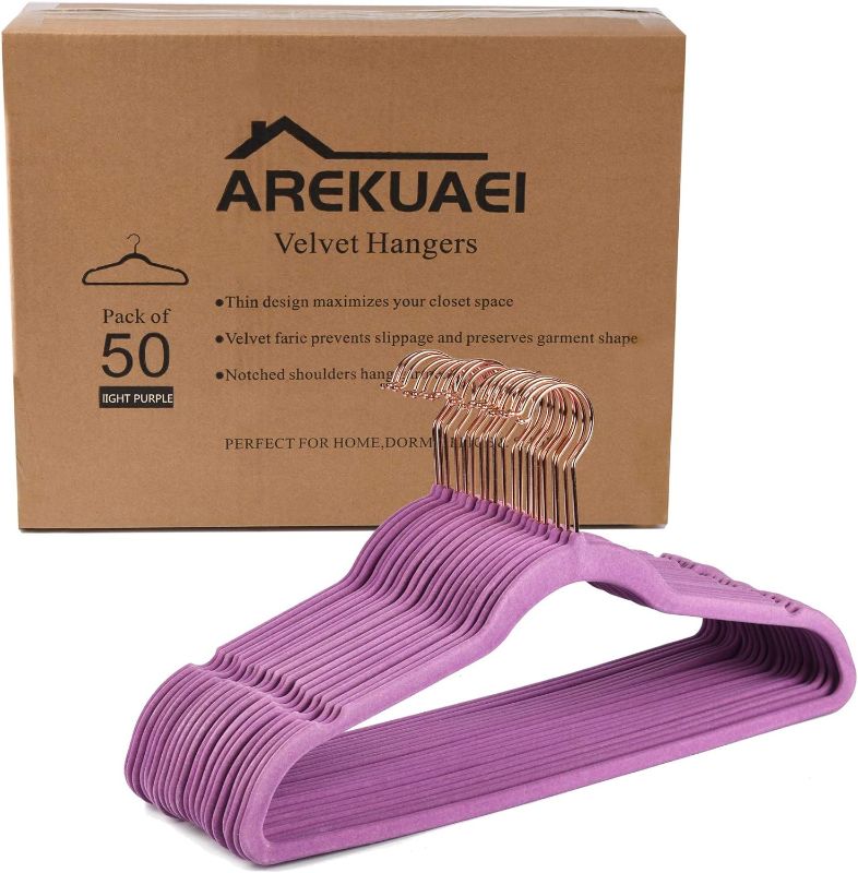 Photo 1 of  Light Purple Velvet Hangers (Pack of 50) Heavyduty - Non Slip - Velvet Suit Hangers