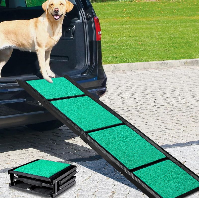 Photo 1 of 62" Folding Dog Car Ramps, Upgraded Portable Pet Ramp with Non-slip Carpet Surface, 17" Wide Dog Ramp for Cars, Suvs & Trucks, Lightweight & Durable Dog Stairs for Small Medium Large Dogs Up to 200LBS
