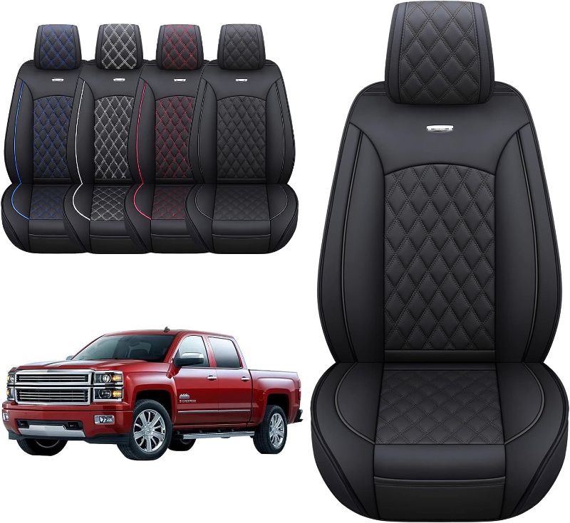 Photo 1 of Aierxuan Chevy Silverado GMC Sierra 2 Front Seat Covers Pickup Custom Fit 2007-2024 1500 2500HD 3500HD Crew Double Extended Cab Waterproof Leather Seat Protectors(2 PCS Front, Black)
