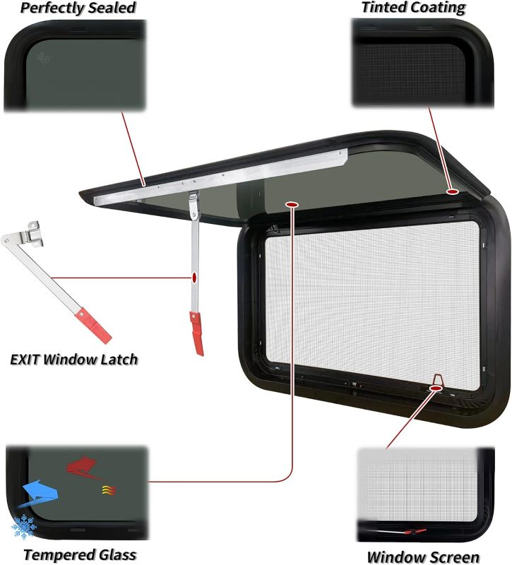 Photo 1 of Aucuda RV Emergency 30'’x20'' Window with Trim Kit Fit for 1-3/4'' Camper Wall Door, Travel Trailer EXIT Window with Coating Shade and Screen for Replacement, DOT Certificated, Blast Resistance Egress