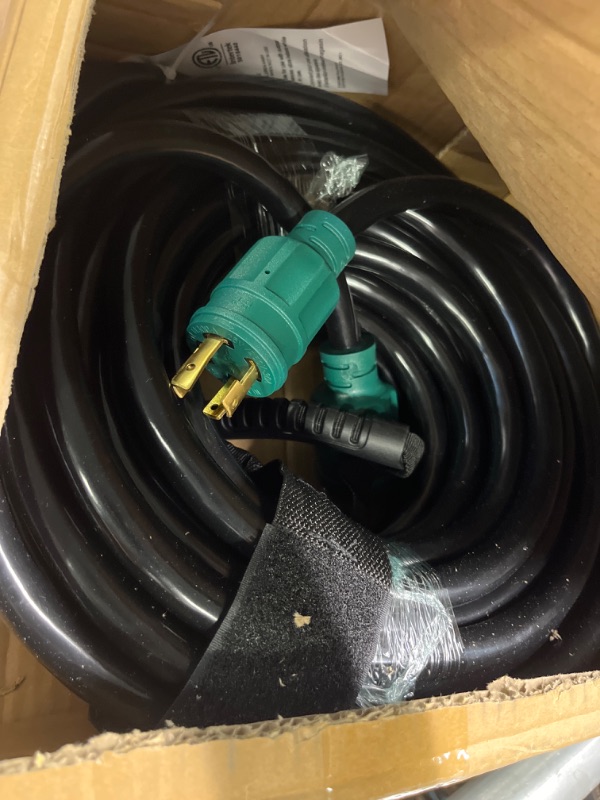 Photo 1 of 75FT 30 Amp Generator Extension Cord 4 Prong, NEMA L14-30P/L14-30R 10 Gauge STW 125/250V Twist Lock Generator Cord Heavy Duty, Green ETL Listed PlugSaf 75FT Green