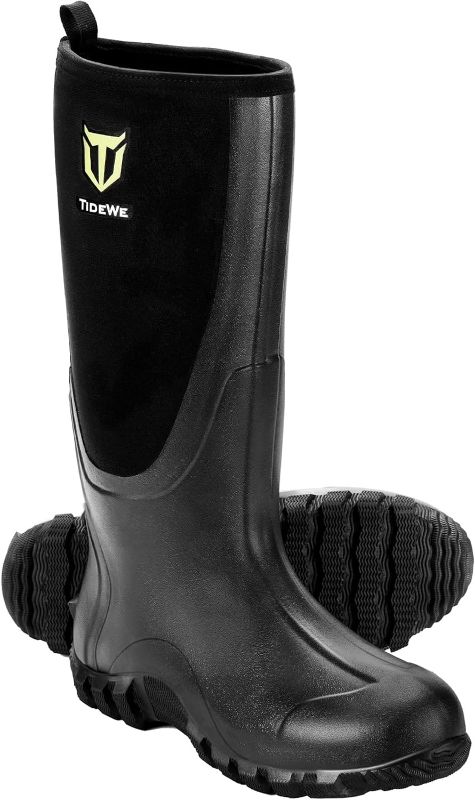 Photo 1 of TIDEWE Rubber Boots for Men Multi-Season, Waterproof Rain Boots with Steel Shank, 6mm Neoprene Durable Rubber Outdoor Hunting Boots (Black, Brown & Realtree Edge Camo & Next Camo G2)
