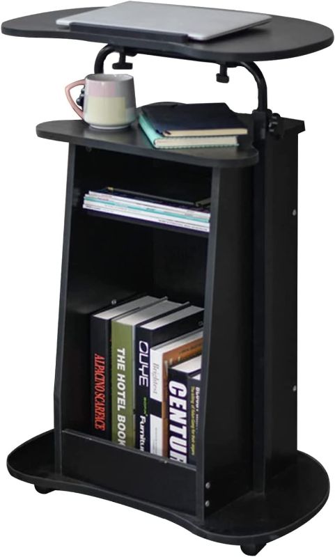 Photo 1 of Lectern Podium Stand, Stuffygreenus Mobile Height Adjustable Church Classroom Lecture, Portable Presentation Concert Podium, Standing Laptop Cart with Wheels, Black