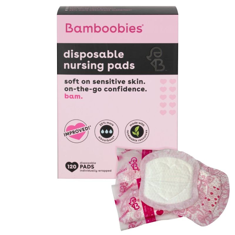 Photo 1 of Bamboobies Nursing Pads for Breastfeeding, 120 Count, Disposable Breast Pads for Sensitive Skin, Super-Absorbent Milk Proof Pads, Perfect Baby Shower Gifts