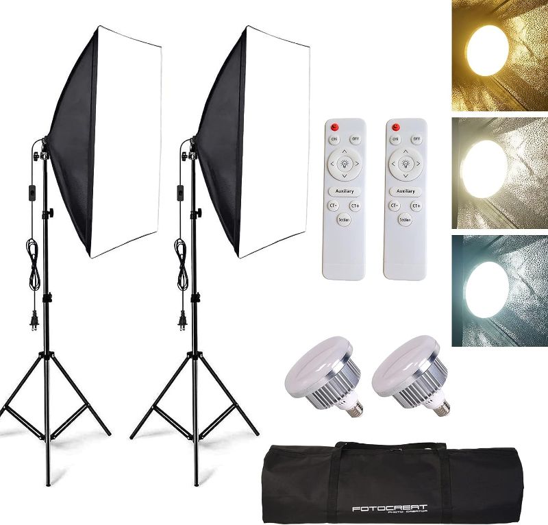 Photo 1 of MOUNTDOG Softbox Lighting Kit Photography Studio Light 2x50x70cm Professional Continuous Light System with E27 95W Bulbs 5500K Photo Equipment for Filming Model Portraits Advertising Shooting 2 * Softbox Black-white