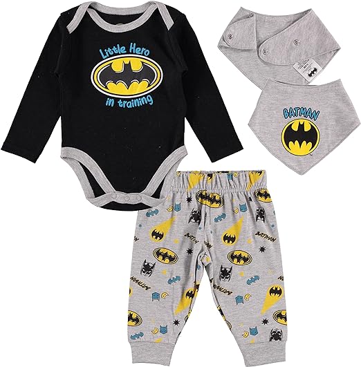 Photo 1 of BATMAN Baby Boys Clothes 3-Piece Set with Bodysuit, Pants, and Bib Set 6/9 months