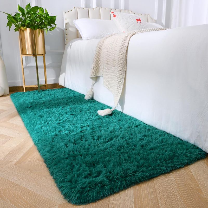 Photo 1 of Amearea Shag Blue and Green Runner Rug for Bedroom Girls Living Room, 2x6 Teal Green Feet Extra Soft and Fluffy Shaggy Rugs, Non Slip, Indoor Floor Long Carpet Mat for Boys Nursery Home Decor
