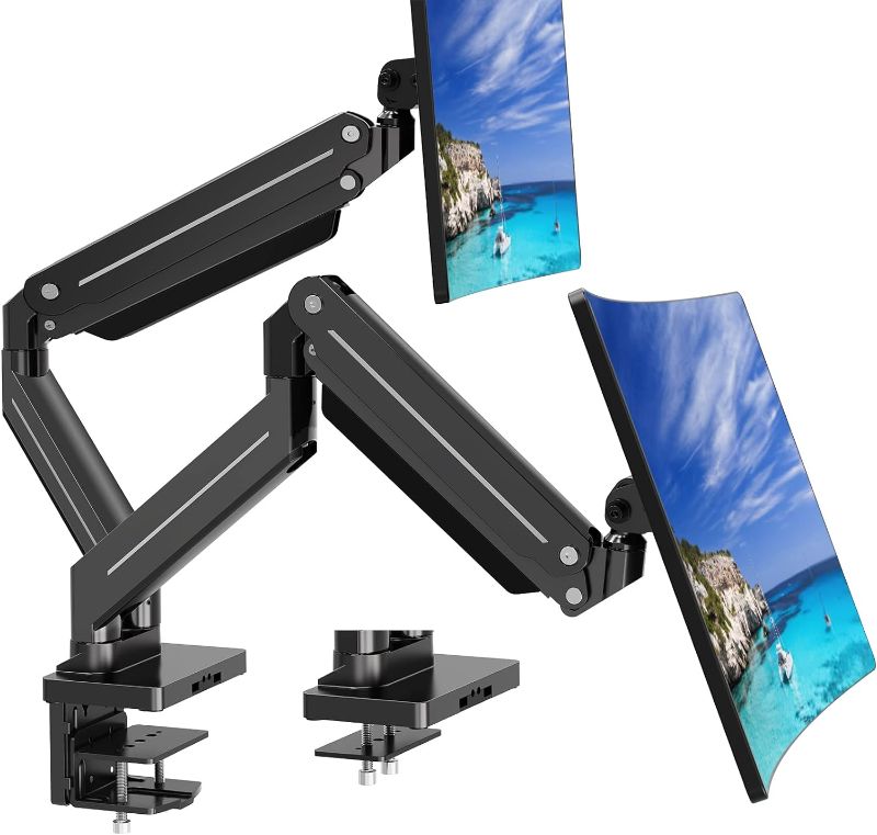 Photo 1 of MOUNT PRO Dual Monitor Mount for 2 Ultrawide Computer Screen Max 43 Inch/37.5lbs Each, Premium Long Monitor Arm, Heavy Duty Gas Spring Monitor Stand for 2 Monitors, VESA Desk Mount 75x75 100x100

