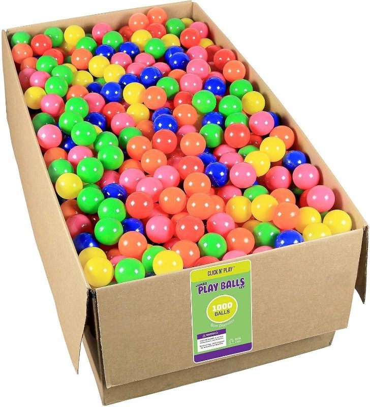 Photo 1 of Click N' Play Plastic Balls for Ball Pit, Phthalate & BPA Free, Crush Proof Play Balls for Ball Pit, Pit Balls in Assorted Colors in Reusable and Durable Storage Mesh Bag with Zipper | 200, 1000 count
