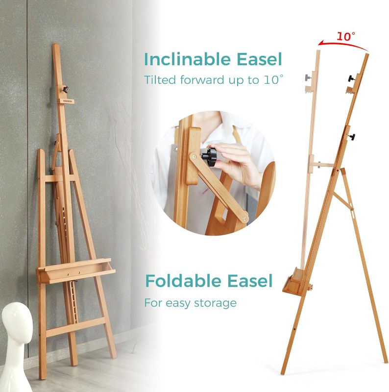 Photo 1 of VISWIN Inclinable A-Frame Easel of Maximum Height 89", Holds Canvases Up to 49", Large Studio Art Easel with Storage Tray, Solid Beech Wood Painting Easel for Adults, Beginners, Students - Natural
