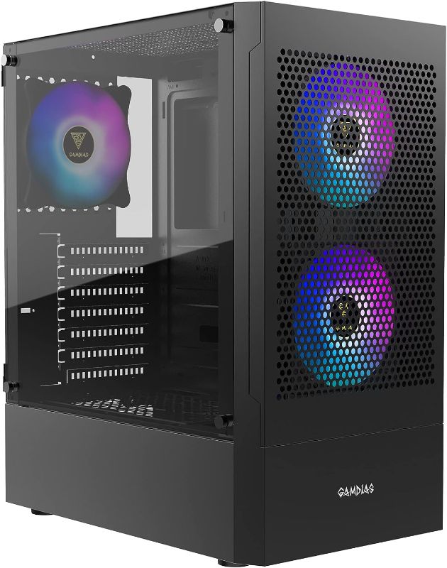 Photo 1 of GAMDIAS RGB Gaming ATX Mid Tower Computer PC Case with Side Tempered Glass Panel and Excellent Airflow Design & 3 Built-in 120mm ARGB Fans

