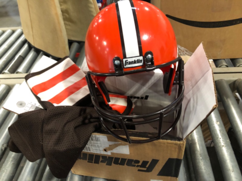 Photo 3 of Franklin Sports NFL Kids Helmet + Jersey Sets - Youth NFL Team Uniform Sets - Costume Set - Helmet, Jersey + Chinstrap-Medium Cleveland Browns {M}