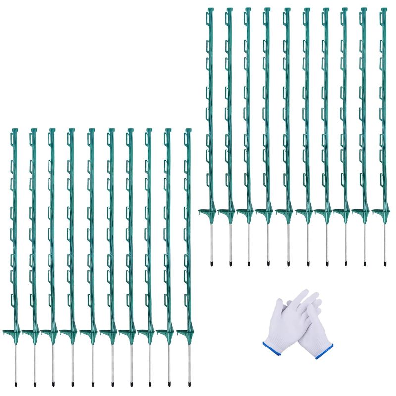 Photo 1 of 20 Pack 48inch Step-in Electric Fence Posts – Temporary Plastic Fence Stakes for Garden and Farm Protection, Easy to Install and Move.?Green?