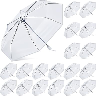 Photo 1 of 18 Pcs Clear Wedding Umbrellas Bulk Transparent Travel Umbrella Foldable Clear Umbrella Manual Open and Close Compact Folding Umbrella for Wedding Anniversary Christmas Party Favors
