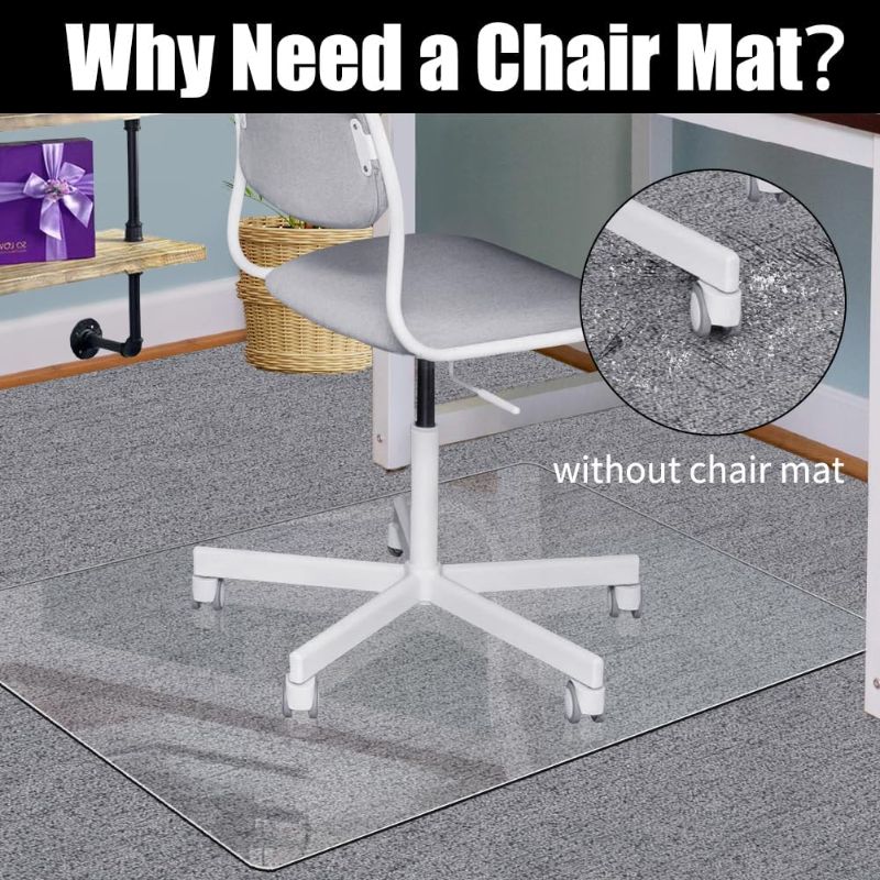 Photo 1 of Office Chair Mat for Carpeted Floors Desk Chair Floor Mat for Carpet High Pile Clear Hard New Material 47 Inches Rectangle Heavy Duty 0.14 Inches Thick
