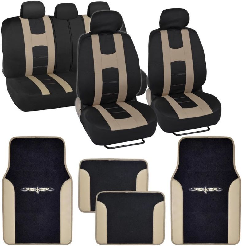 Photo 1 of Aierxuan 5 Car Seat Covers Full Set Waterproof Leather Universal Nissan Honda Civic CRV Hrv Kia Sorento Toyota Corolla 4Runner Camry Hyundai Jeep Ford Focus Edge Mazda (Full Set/tan with black )