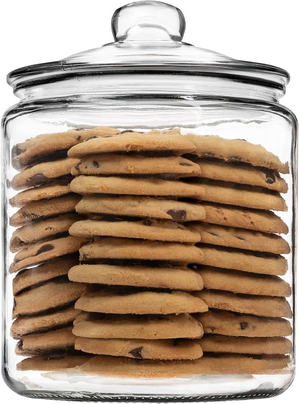 Photo 1 of 1 Gallon Glass Cookie Jar - Large Food Storage Container with Airtight Lid - Keep Fresh Flour, Chewy Pet Treats, Candy, Dried Foods, Detergent Pods for Your...
