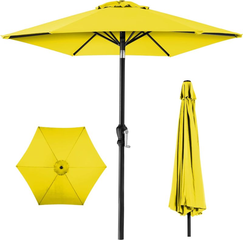 Photo 1 of Best Choice Products 10ft Outdoor Table Compatible Steel Polyester Market Patio Umbrella w/Crank and Easy Push Button Tilt - Yellow
