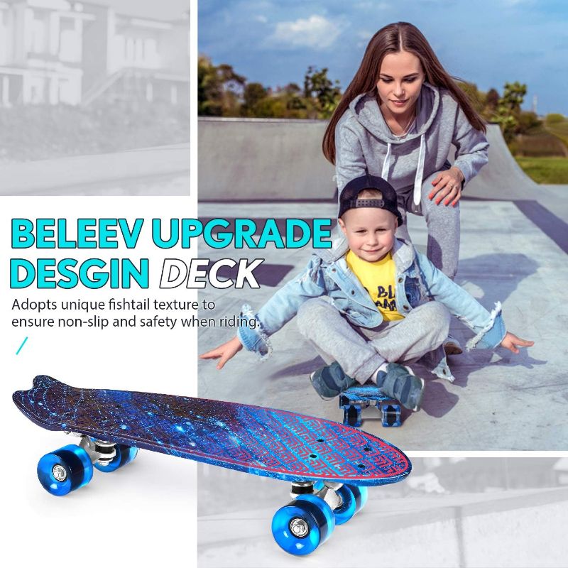 Photo 1 of BELEEV 22 inch Skateboards for Kids, Cruiser Skateboard for Beginners Girls Boys Teens Adults, Mini Skateboards Classic Complete Skate Board with All-in-One...
