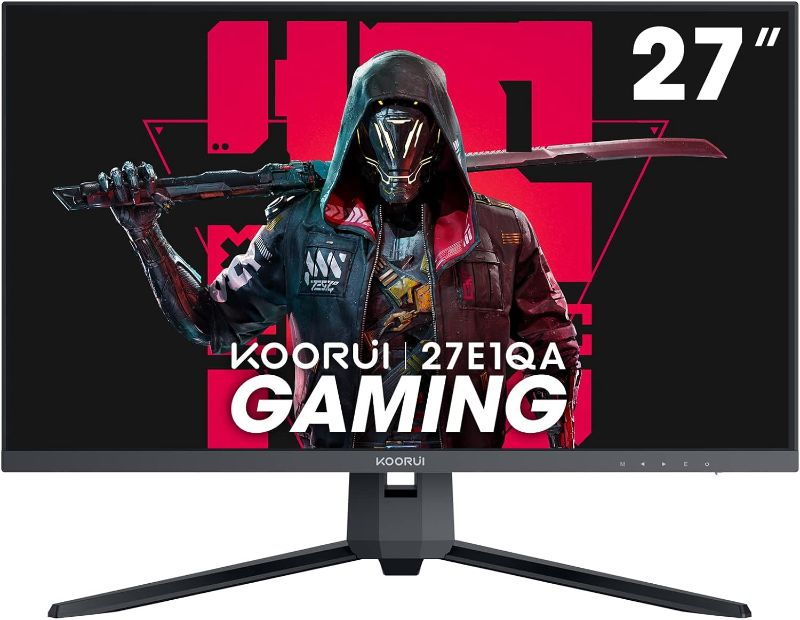 Photo 1 of KOORUI 27 Inch QHD Gaming Monitor 144 Hz, VA, 1ms, DCI-P3 90% Color Gamut, Adaptive Sync, (2560x1440, HDMI, DisplayPort) Black
