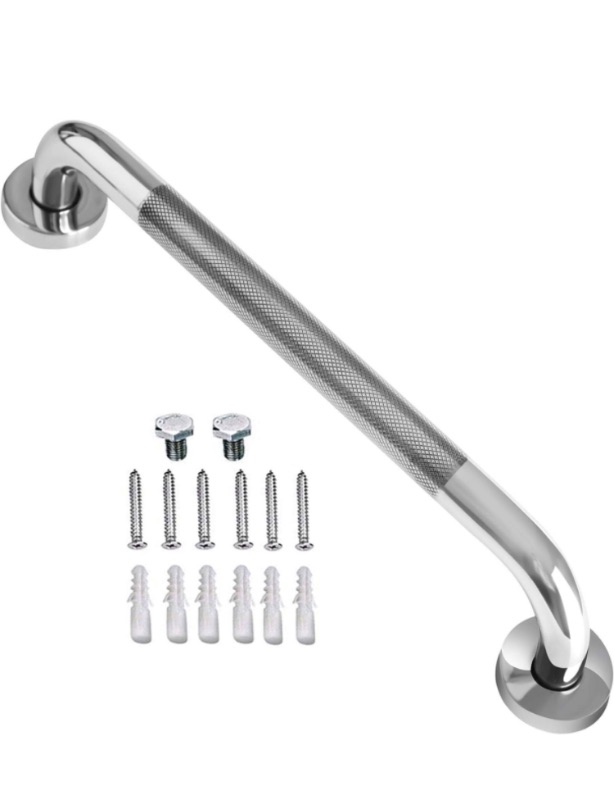 Photo 2 of 16 Inch Anti Slip Shower Grab Bar Handle, ZUEXT Chrome Finish Stainless Steel Bathroom Grab Bar, Knurled Bathroom Balance Bar,Safety Hand Rail Support,Handicap Elderly Injury Senior Assist Bath Handle