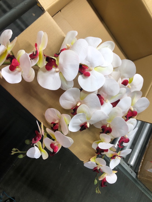 Photo 2 of 30 Inch White Orchids Artificial Flowers Real Touch Phalaenopsis Spray Artificial Orchid Stems with 12 Orchid Flowers Fake Phalaenopsis Tall Faux Flowers Arrangement for Home Decor Party Wedding Decor White Green-3pcs