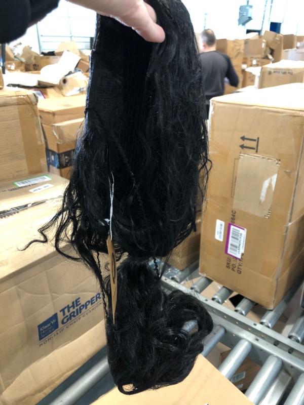 Photo 1 of Ruina Black Wigs for Men 70s 80s Costume Wig Long Curly Wavy Black Hair Metal Rocker Wigs with Wig Caps R022BK