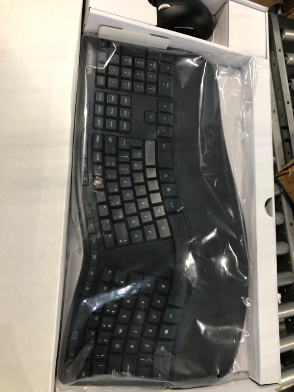 Photo 2 of Microsoft Ergonomic Desktop - Black - Wired, Comfortable, Ergonomic Keyboard and Mouse Combo, with Cushioned Wrist and Palm Support. Split Keyboard. Dedicated Office Key.