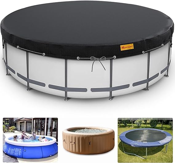 Photo 1 of 12 Ft Round Pool Cover, Solar Covers for Above Ground Pools, Swimming Pool Cover Protector with Tie-Down Ropes & Sandbag Increase Stability, Inground Pool Cover, Waterproof Dustproof Hot Tub Cover