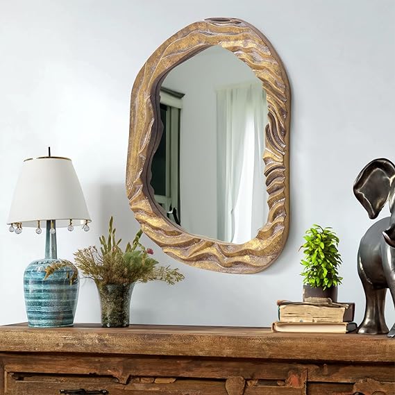 Photo 1 of  Irregular Wall Mirror,Asymmetrical Mirror Unique Vanity Mirror,18.7x24 Gold Modern Bathroom Baroque Mirror for Washroom Living Room Bedroom