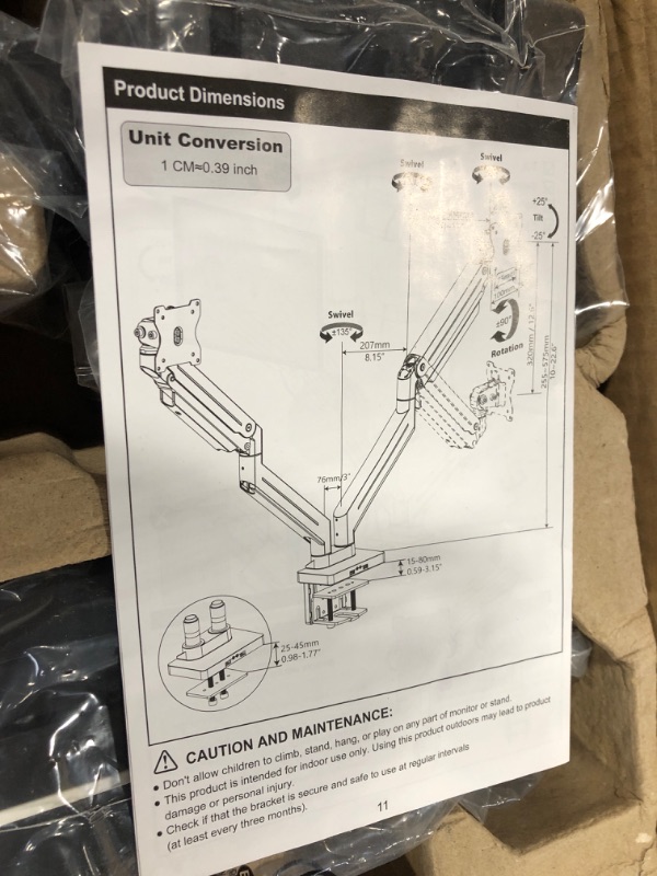 Photo 1 of MOUNT PRO Dual Monitor Mount for 2 Ultrawide Computer Screen Max 43 Inch/37.5lbs Each, Premium Long Monitor Arm, Heavy Duty Gas Spring Monitor Stand for 2 Monitors, VESA Desk Mount 75x75 100x100