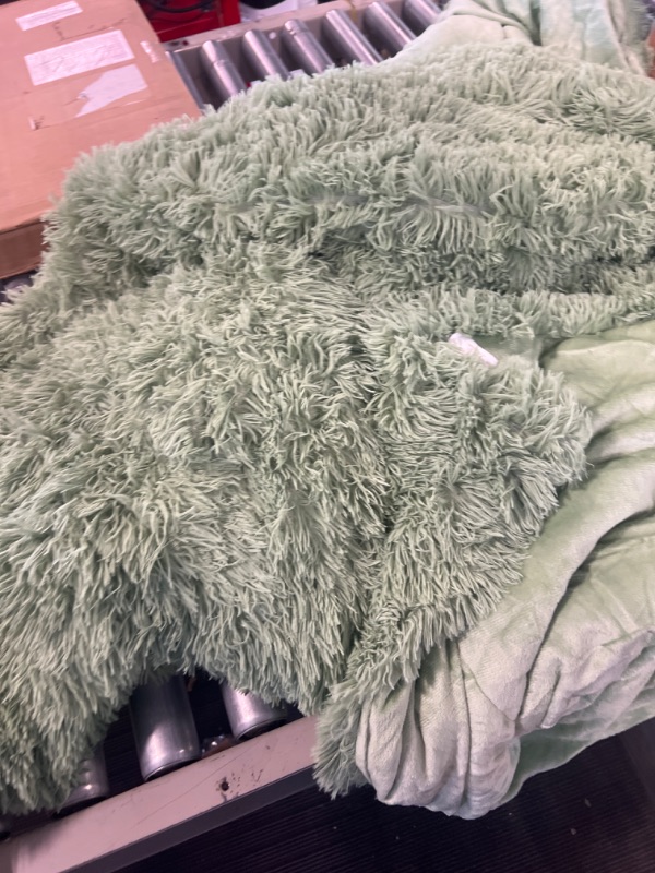 Photo 3 of MEGO Luxury Shaggy Faux Fur Duvet Cover Set, Ultra Soft 3 Pieces Fluffy Comforter Cover Set, Fuzzy Bedding Set(1 Plush Furry Duvet Cover + 2 Pillowcases), Zipper Closure(Queen, Sage Green) Queen Sage Green