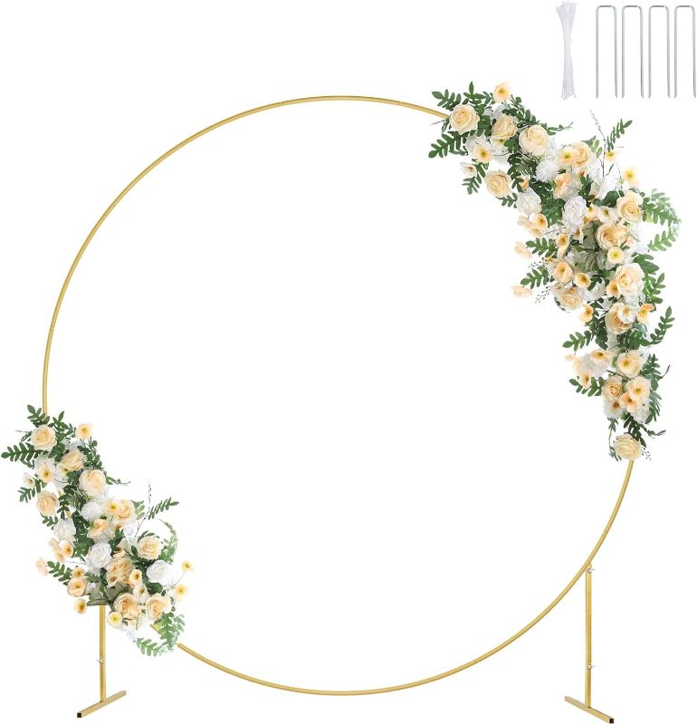 Photo 1 of 7.3ft Round Backdrop Stand, Stable Circle Balloon Arch Frame, Metal Circle Arch Stand for Wedding Birthday Party Baby Shower Decoration(Gold)