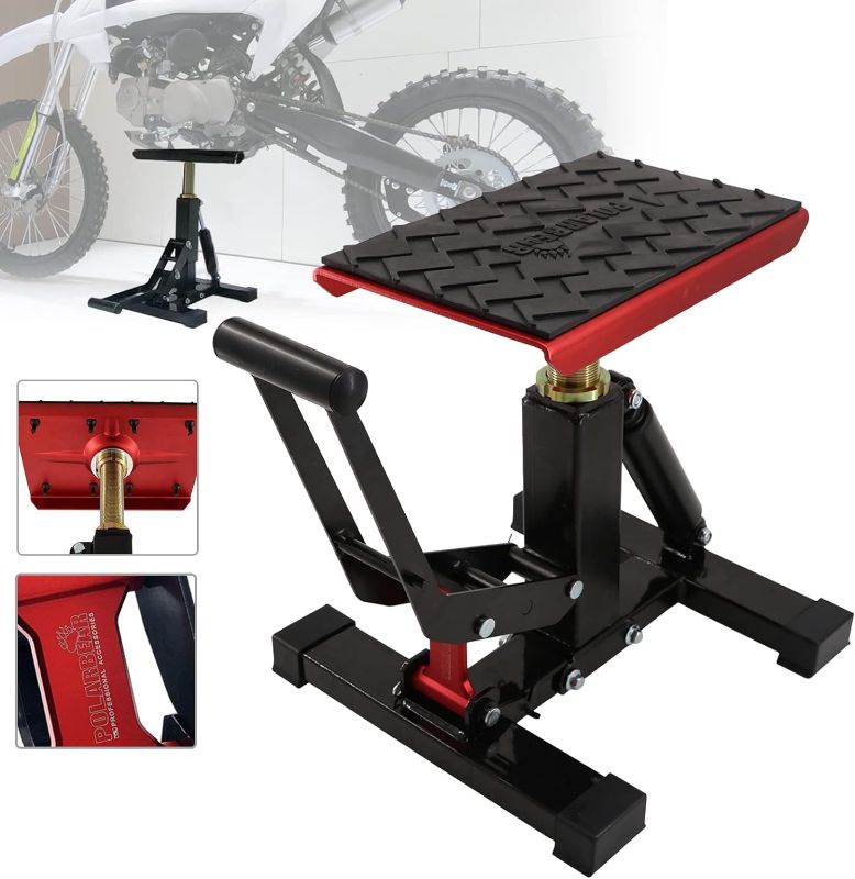 Photo 1 of POLARBEAR Dirt Bike Stand Adjustable Jack Stand 1000Lbs Capacity Engine Stand Vertical Rise Easy Operated with DIY Stickers Lightweight(Black) Jack Stand Black