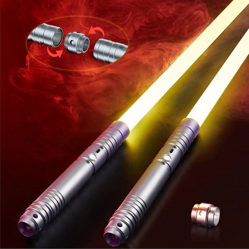 Photo 1 of  Lightsaber Kids Toy Alloy Hilt Update 15 Colors with 3 Modes Type-C Rechargeable 2 in 1 Dueling Light Saber for Kids and Adults Children's Day (2 Pack Silver)