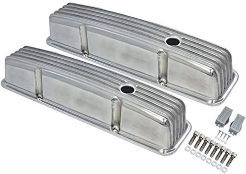 Photo 1 of A-Team Performance - Tall Finned Polished Aluminum Valve Covers - Compatible with 58-86 Chevrolet SBC Small Block Chevy 283 327 350 400
