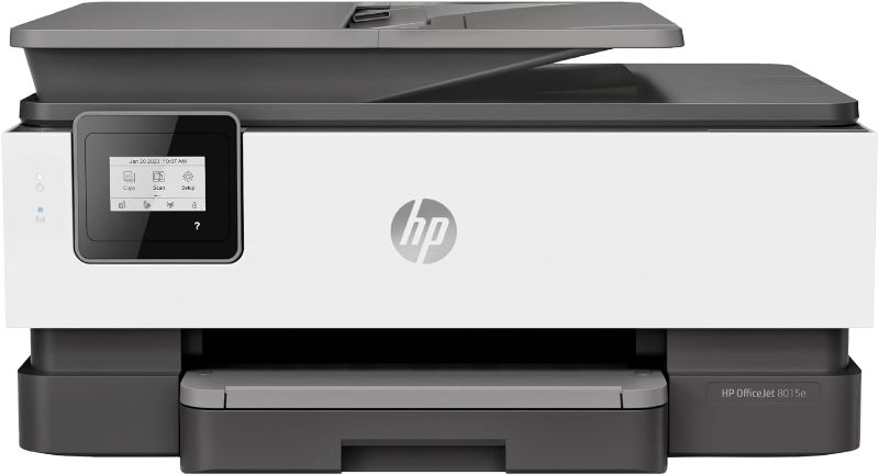 Photo 1 of HP OfficeJet 8015e Wireless Color All-in-One Printer with 6 Months Free Ink with HP+(228F5A), White
