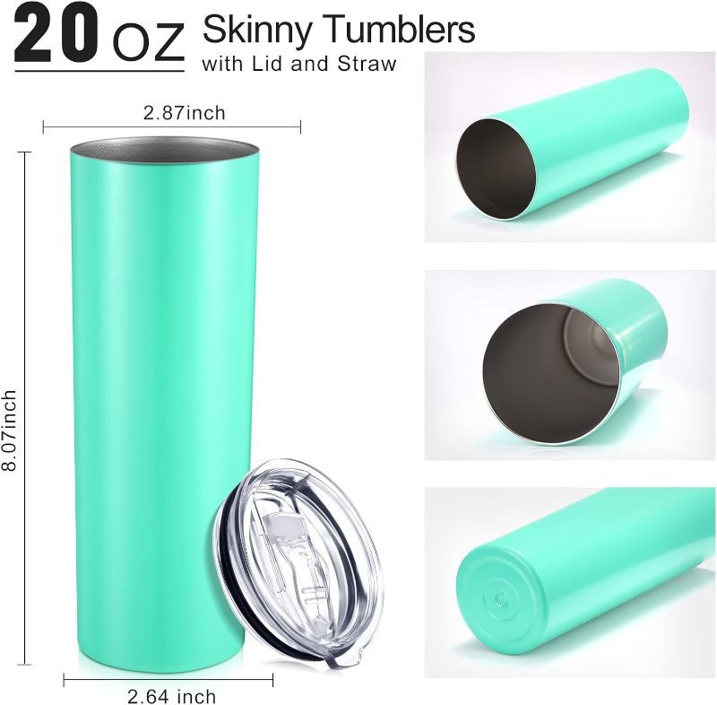 Photo 1 of  20 oz Skinny Tumbler Bulk Stainless Steel Slim Water Tumbler Cups with Lid and Straw Double Layer Insulated Travel Mugs-2pk
***COLORS MAY VARY***