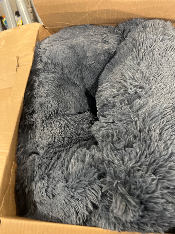 Photo 3 of Bedsure Calming Dog Beds for Small Medium Large Dogs - Round Donut Washable Dog Bed, Anti-Slip Faux Fur Fluffy Donut Cuddler Anxiety Cat Bed, Fits up to 15-100 lbs 23x23x8 Inch (Pack of 1) Dark Grey
