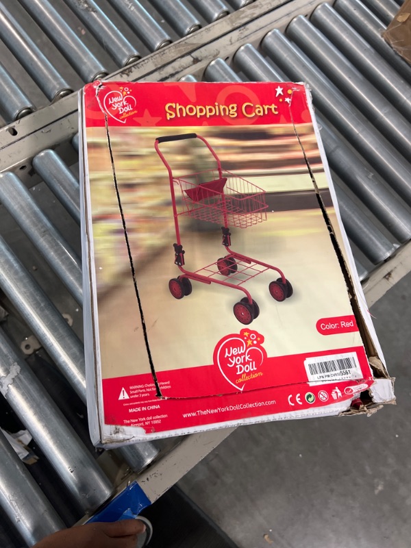 Photo 2 of The New York Doll Collection Toy Shopping Cart for Kids and Toddler - Includes Food - Folds for Easy Storage - With Sturdy Metal Frame