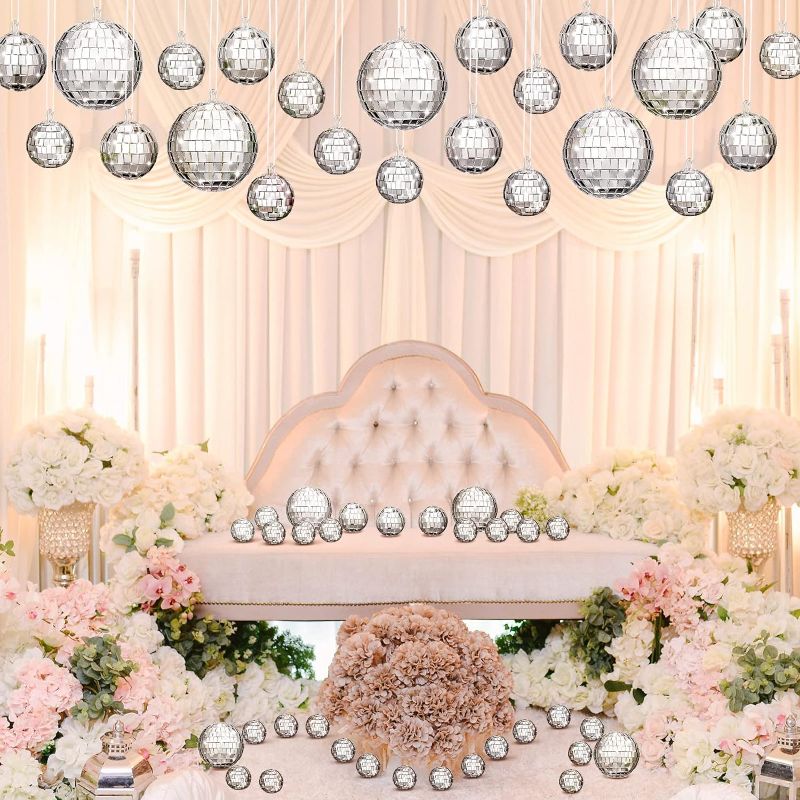 Photo 1 of 10 Pcs Christmas Hanging Mirror Disco Ball Ornaments Assorted Mini Glass Disco Balls Decoration Different Sizes 70s Reflective with Rope (1.6 Inch, 2 Inch, 3.2 Inch)