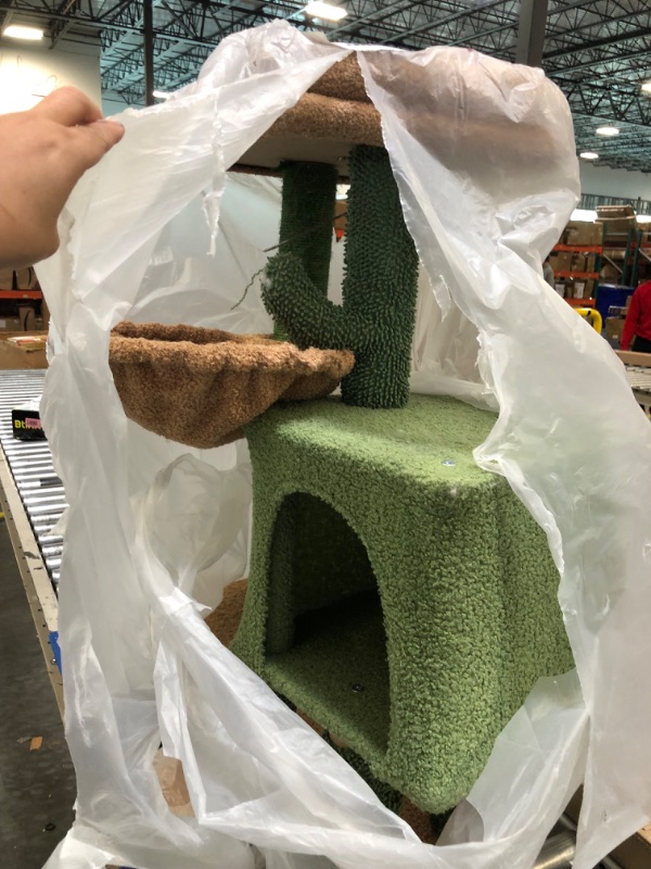 Photo 4 of AIWIKIDE Cactus Cat Tree has Scratching Toy with a Ball Activity Centre Cat Tower Furniture Jute-Covered Scratching Posts,Green