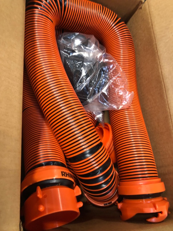 Photo 3 of Camco RhinoEXTREME 20ft RV Sewer Hose Kit, Includes Swivel Fitting and Translucent Elbow with 4-In-1 Dump Station Fitting, Crush Resistant, Storage Caps Included - 39867