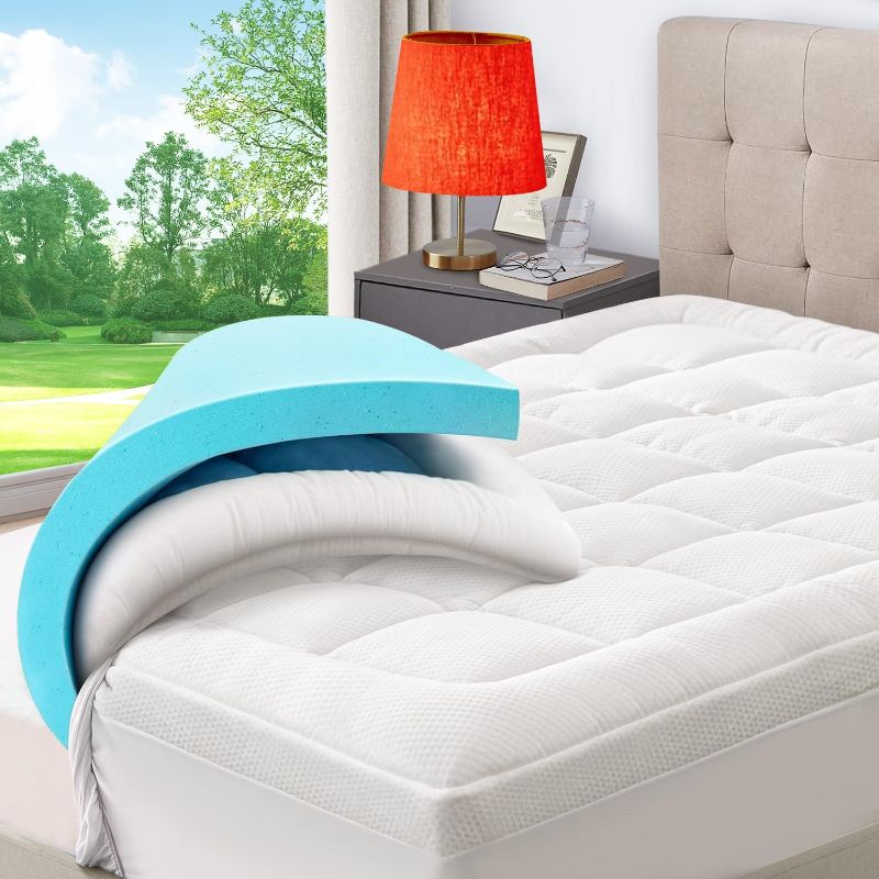 Photo 1 of 
ELEMUSE Dual Layer 3 Inch Memory Foam Mattress Topper Queen Size, 2 Inch Cooling Gel Memory Foam Plus 1 Inch Pillow Top Cover, Rayon Made from Bamboo Fabric, Comfort Support Back Pain Relief