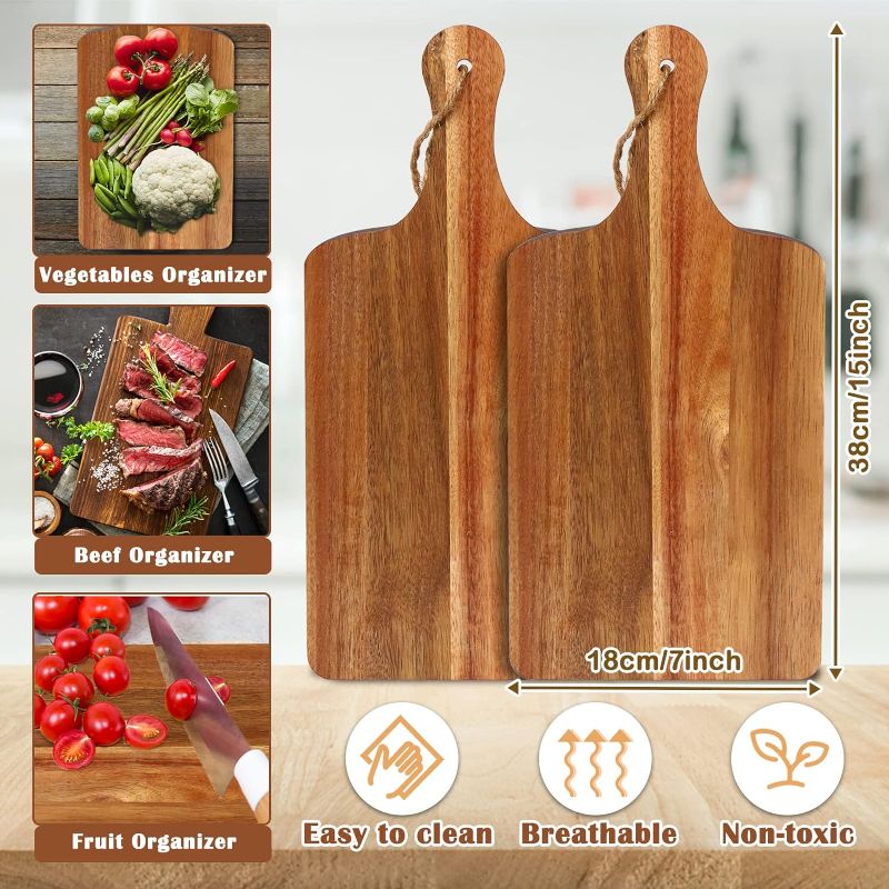 Photo 1 of 5 Packs Acacia Wood Cutting Board, 15 x 7 Inch Plain Chopping Board with Handles Large Serving Board Wooden Kitchen Cutting Board Bulk with Ropes for Vegetables Meat Pizza Cheese Fruit Bread
