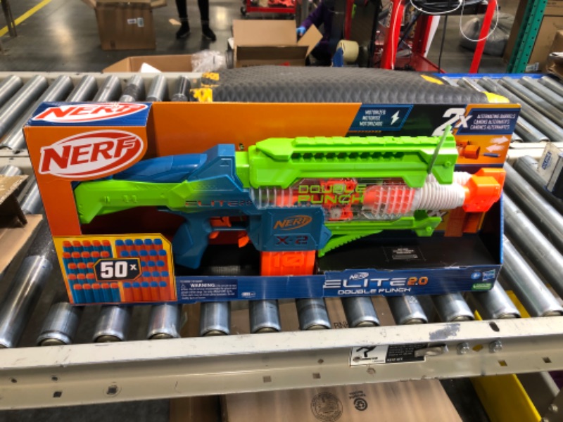 Photo 1 of Nerf Elite 2.0 Double Punch Motorized Dart Blaster, Rapid Alternating Barrels, 50 Nerf Elite Darts, 2X 10-Dart Clips, Ages 8 & Up