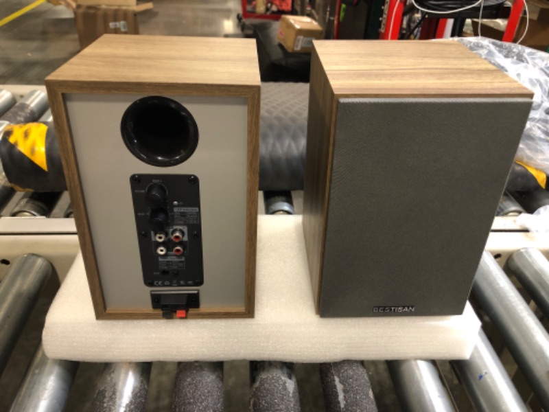 Photo 3 of BESTISAN Bookshelf Speakers, Powered Bluetooth Bookshelf Speakers, RCA Input, Wireless Studio Monitors, 4 Inch Near Field Speaker - 50W RMS - Wood Grain 2.0 Stereo Active Near Field Monitor Yellow 9.98 lb